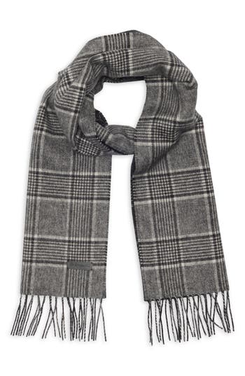 Bruno Magli Silk & Cashmere Double Face Plaid Print Scarf In Gray