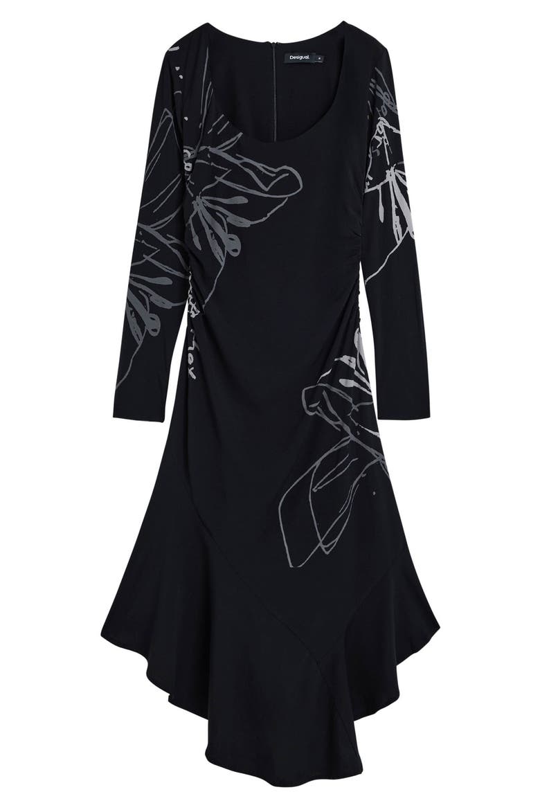 Long Sleeve High Low Dress, Alternate, color, BLACK