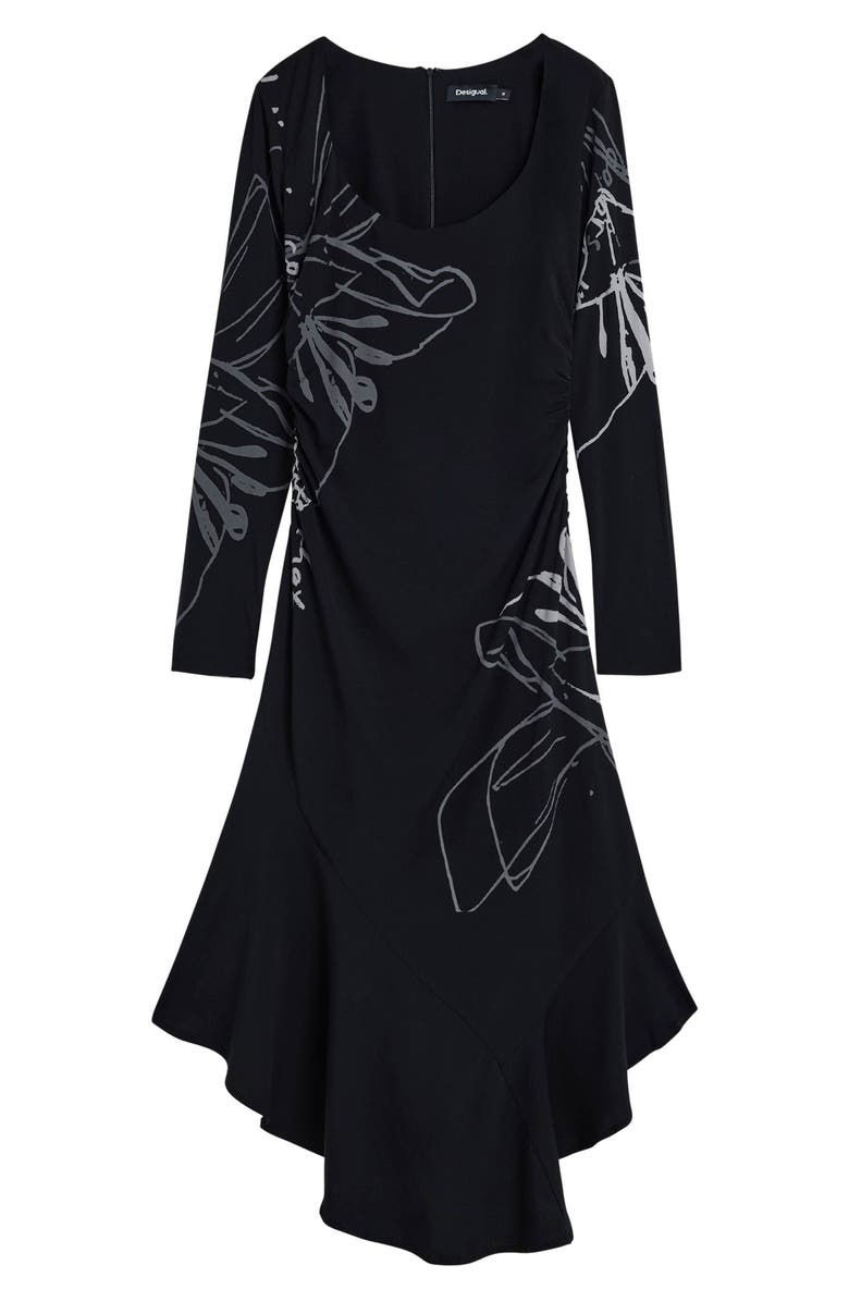 Desigual Long Sleeve High Low Dress, Alternate, color, Black
