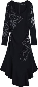 Desigual Long Sleeve High Low Dress