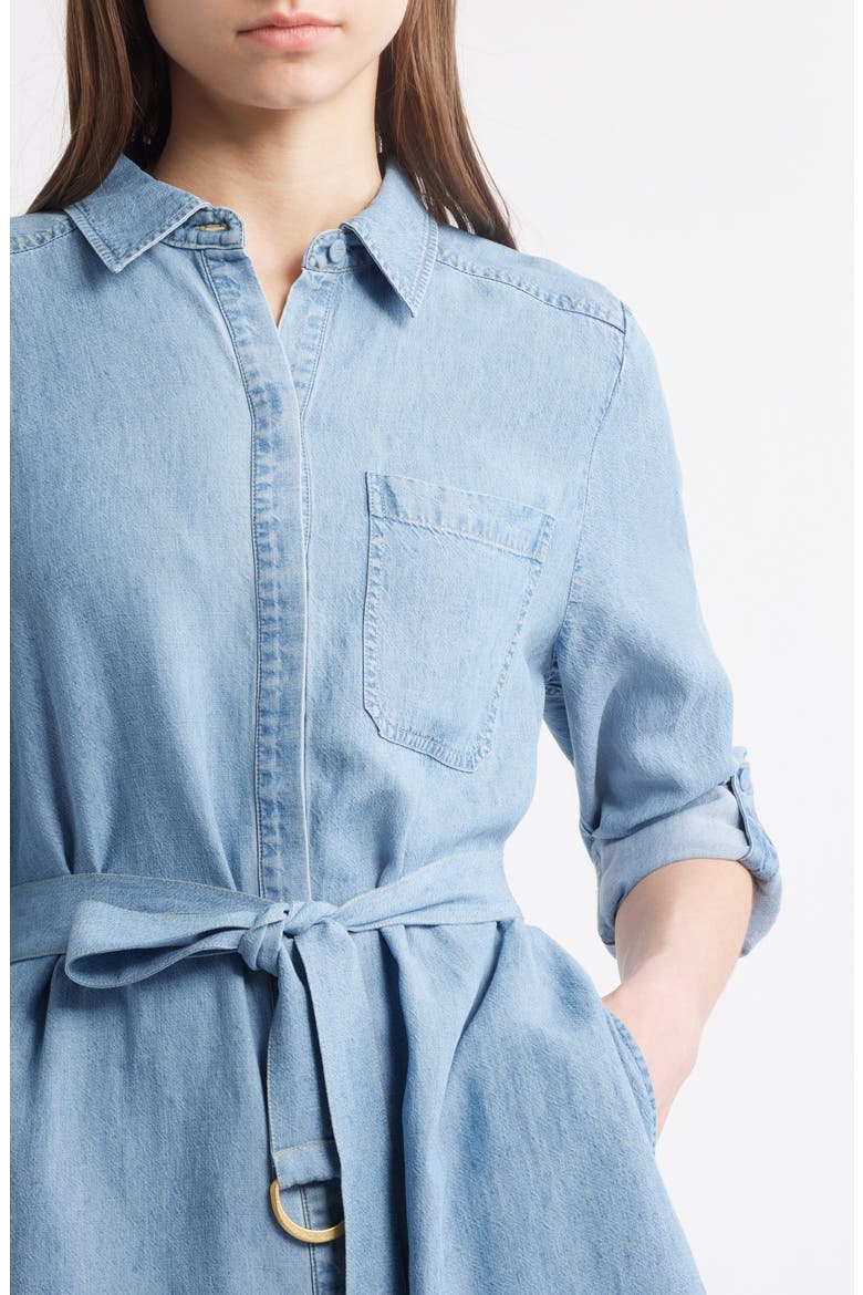 Tie Waist Button Front Long Sleeve Chambray Dress, Alternate, color, LIGHT BLUE