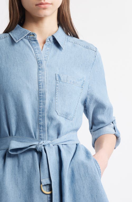 Kobi Halperin Tie Waist Button Front Long Sleeve Chambray Dress In Light Blue