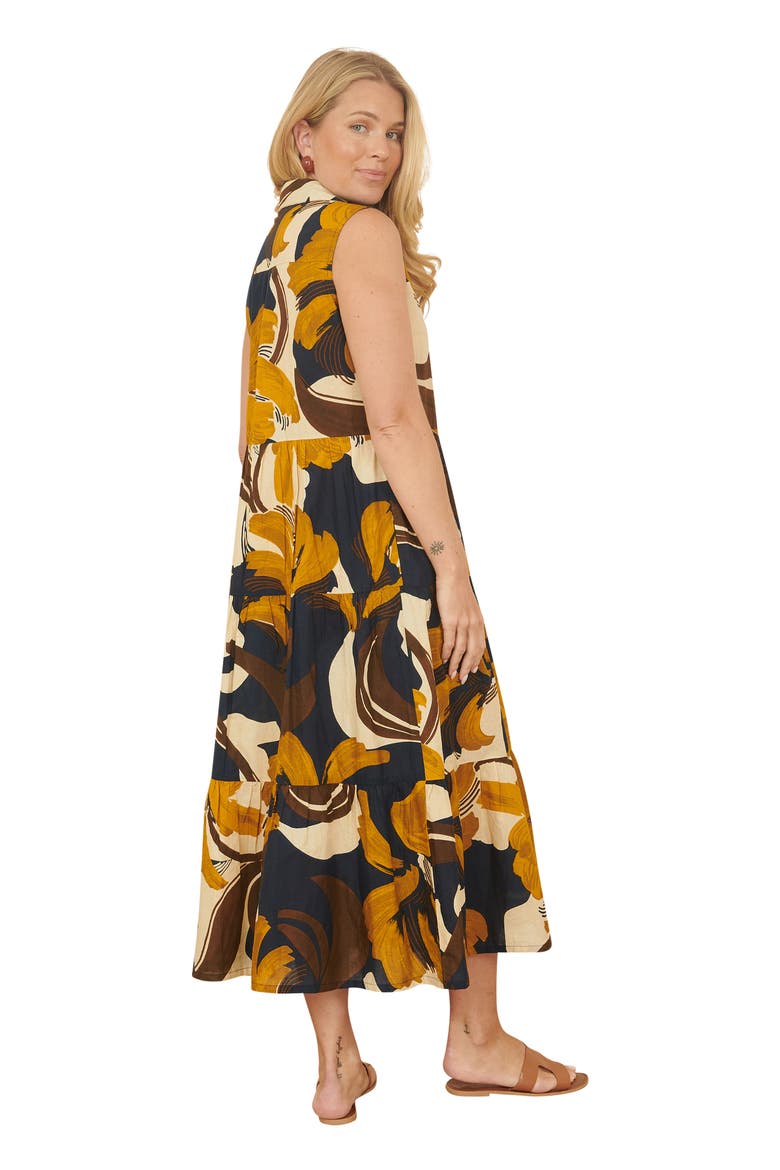 Cotton Leaf Midi Sleeveless Shirt Dress, Alternate, color, Navy