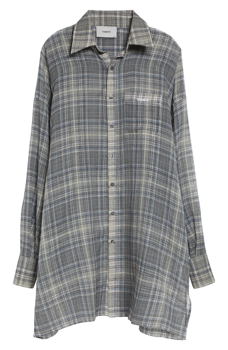 Coperni Check Zero Waste Cotton Button-Up Shirt, Main, color, Grey
