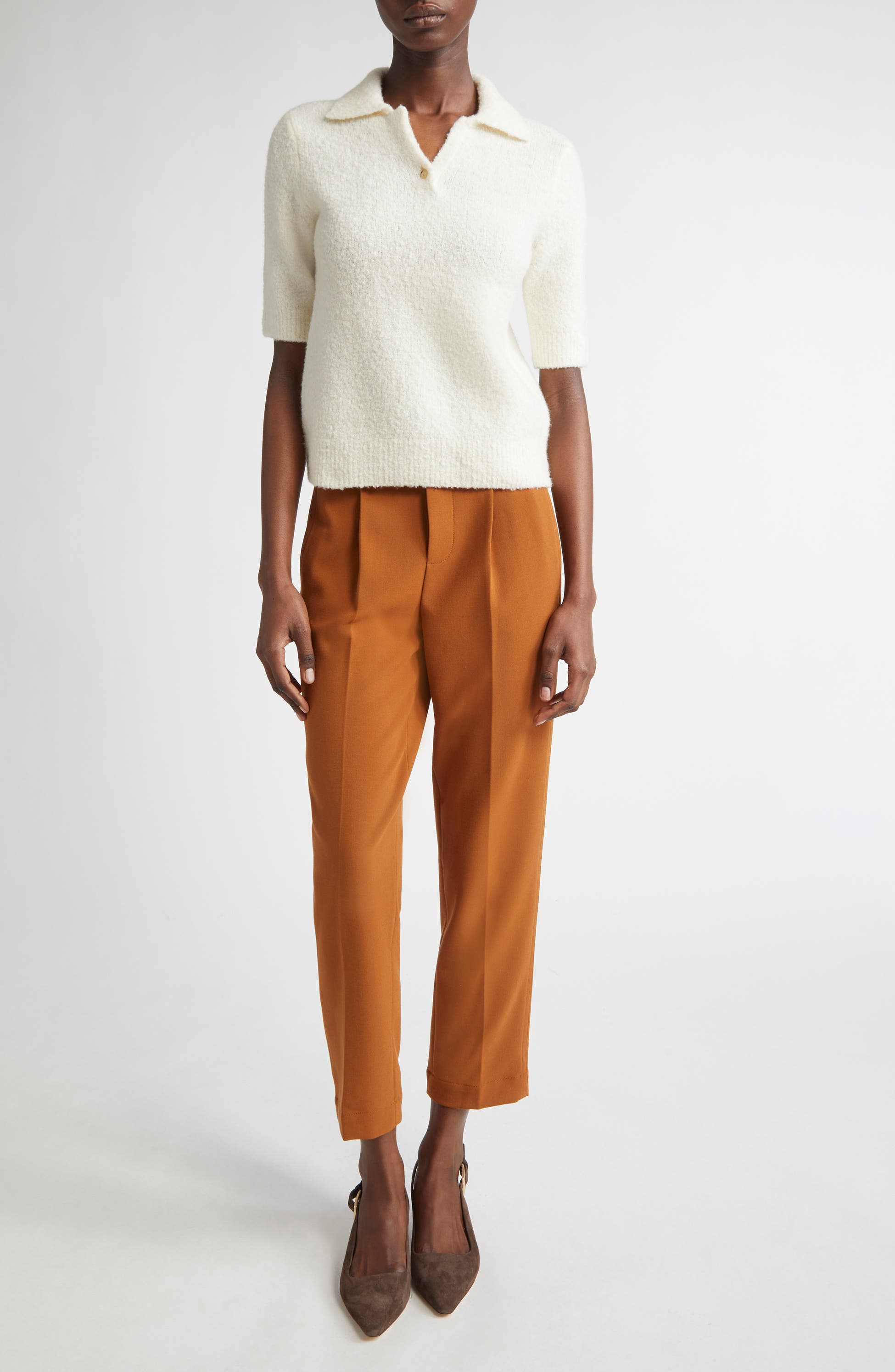 Bouclé Short Sleeve Polo Sweater