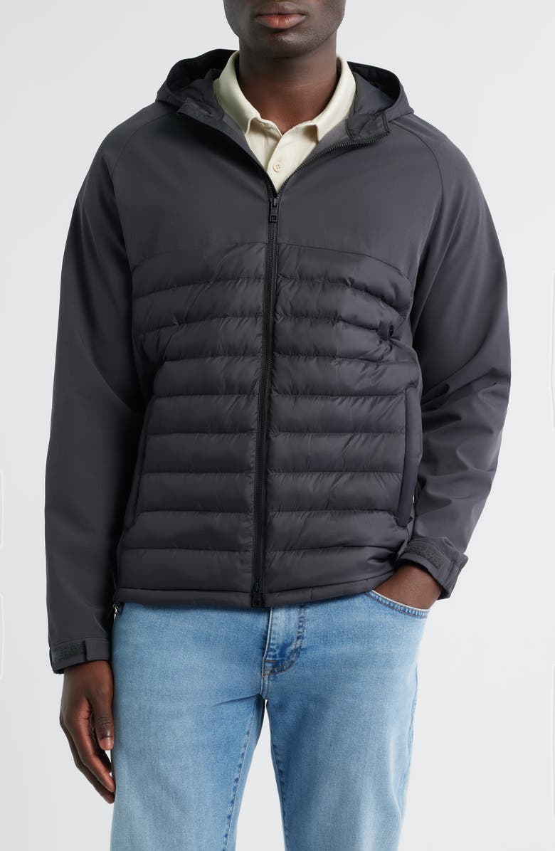 Peter Millar Apex Quilted Water Resistant Hybrid Zip Hoodie, Alternate, color, Carbon Black
