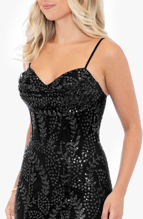 Blondie Nites Glitter Mesh Trumpet Gown In Black
