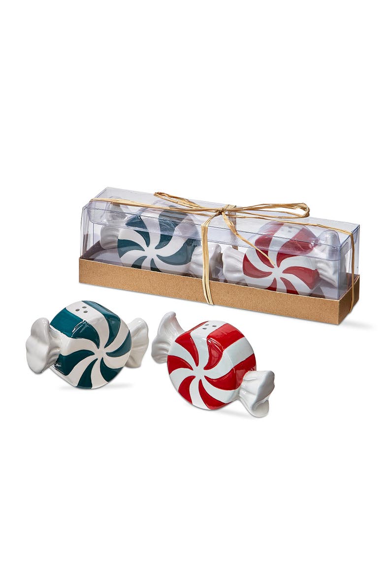 Peppermint Twist Salt and Pepper Shakers Set of Two Christmas, Main, color, Multicolored