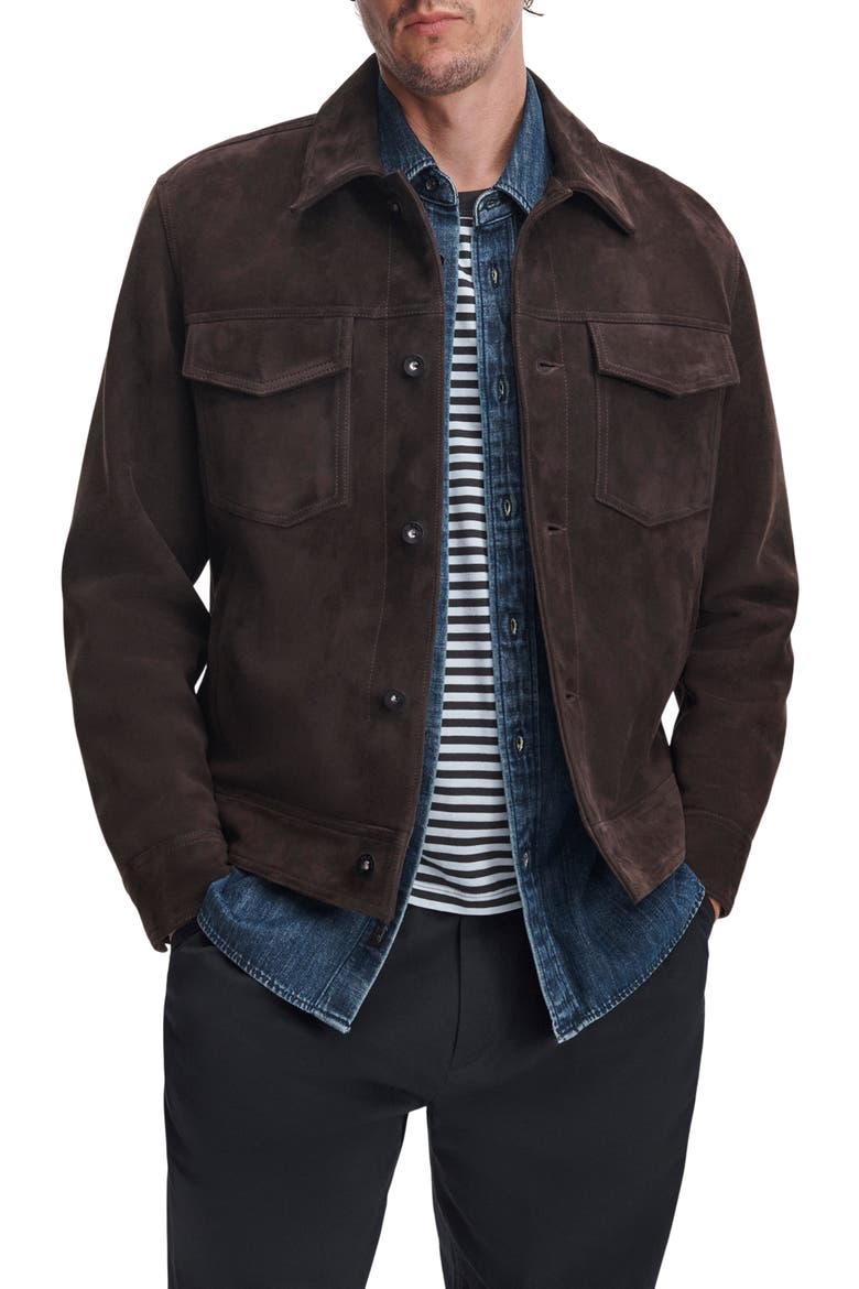 Suede Trucker Jacket, Main, color, BROWN