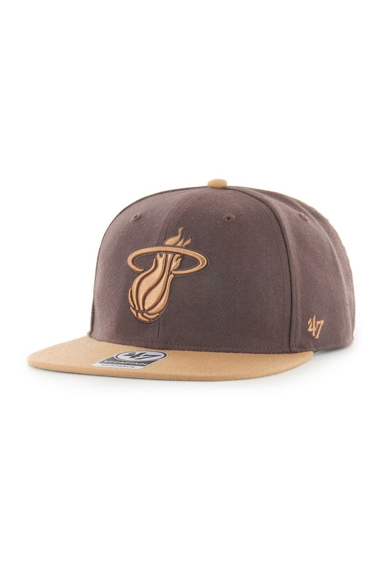 '47 Men's '47 Brown Miami Heat No Shot Two-Tone Captain Snapback Hat, Main, color, 