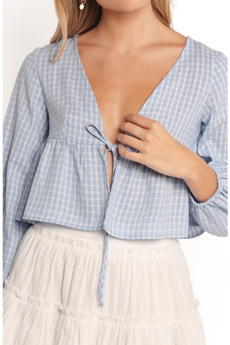 Sundara Tie Front Peplum Top, Alternate, color, BLUE