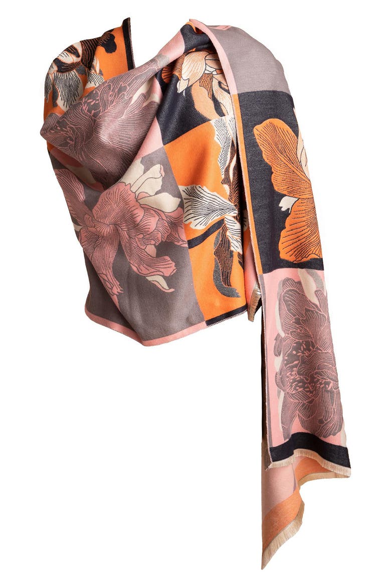 Floral Reversible Scarf, Main, color, ORANGE