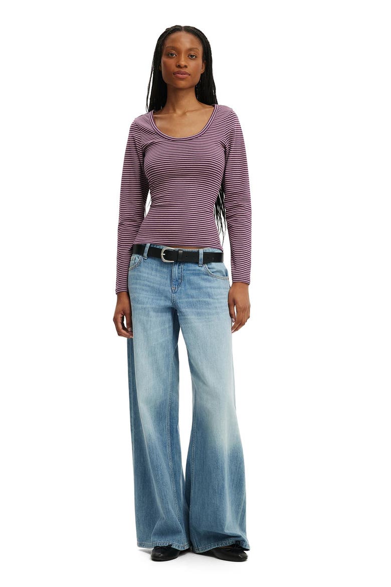 Women's Everyday Smooth Scoop Neck Long Sleeve, Alternate, color, Lisa Stripe Velvet Currant