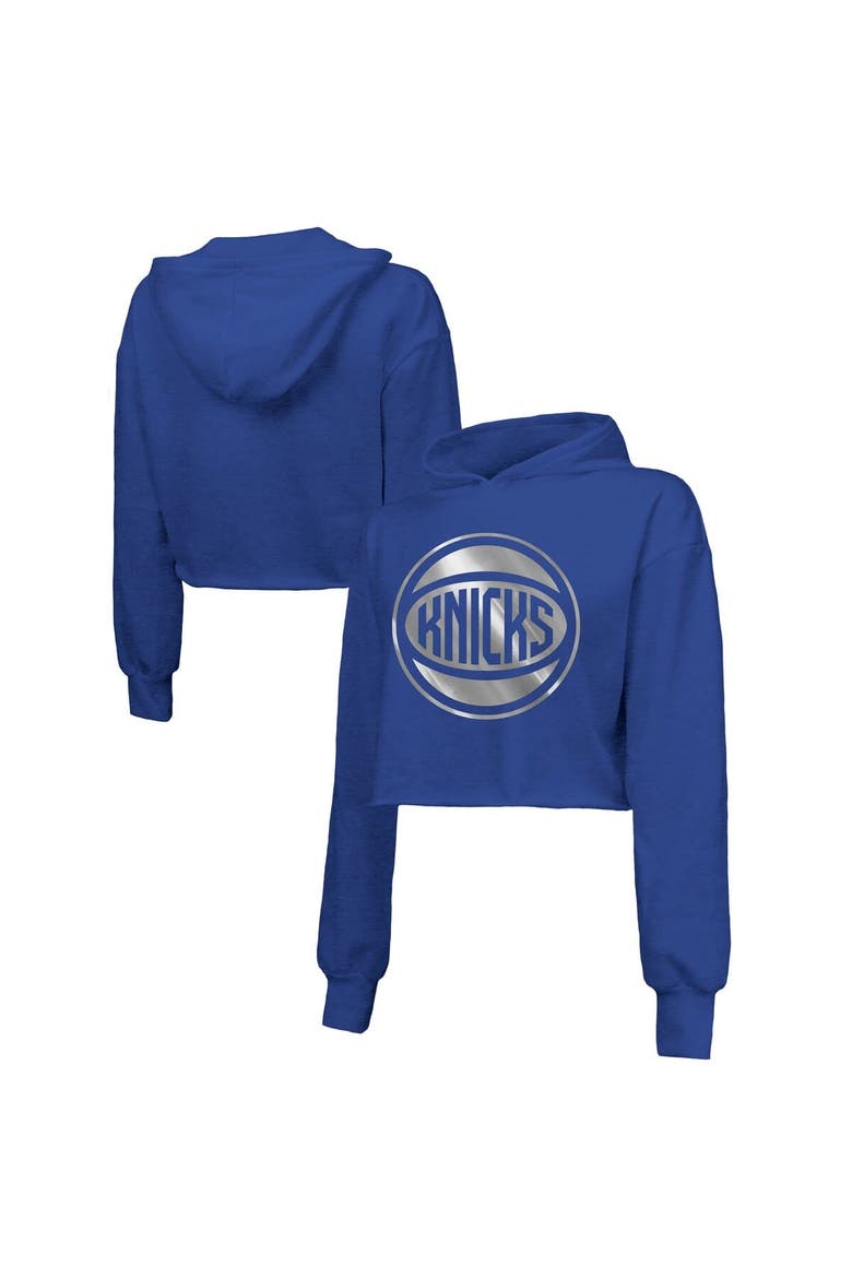 Women's Majestic Threads  Royal New York Knicks Tri-Blend Cropped Pullover Hoodie, Main, color, Royal