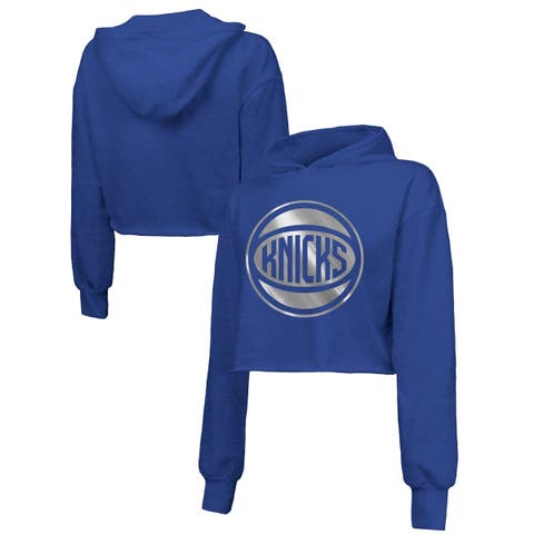 Women's Majestic Threads  Royal New York Knicks Tri-Blend Cropped Pullover Hoodie