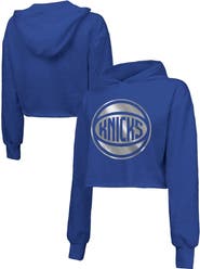 Majestic Threads Women's Majestic Threads  Royal New York Knicks Tri-Blend Cropped Pullover Hoodie