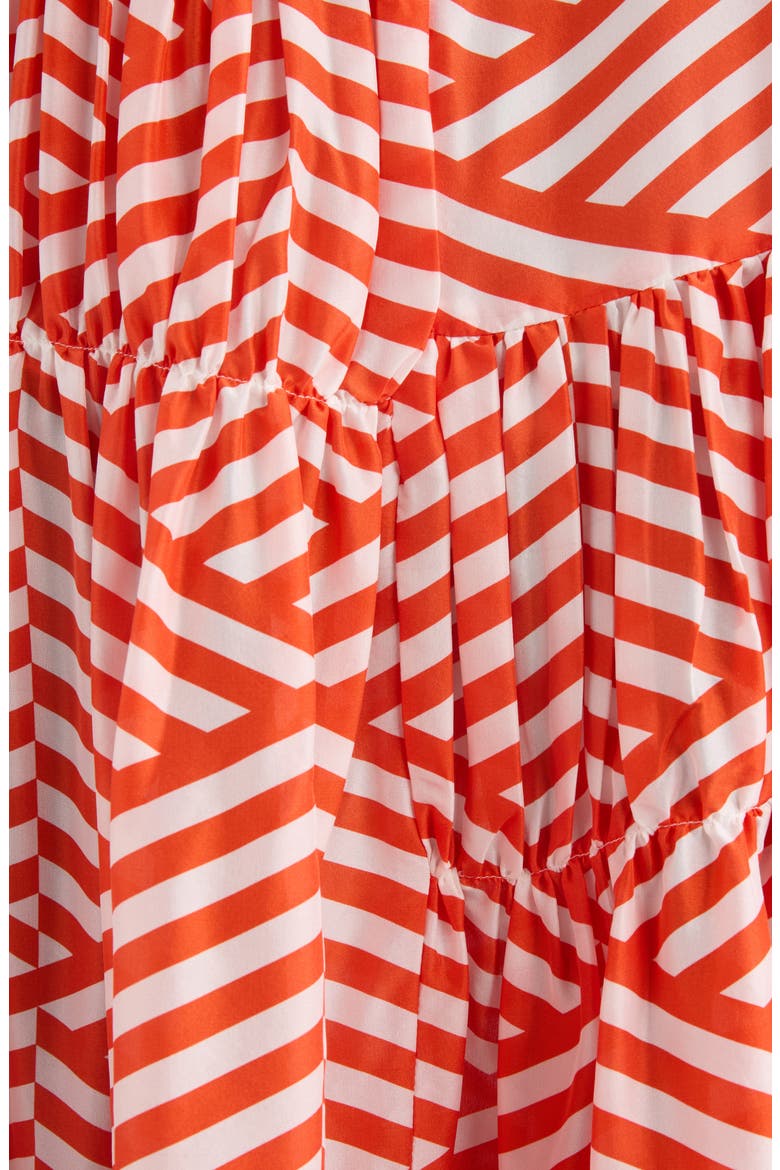 Demi Diamond Stripe Tiered Silk Dress, Alternate, color, RED