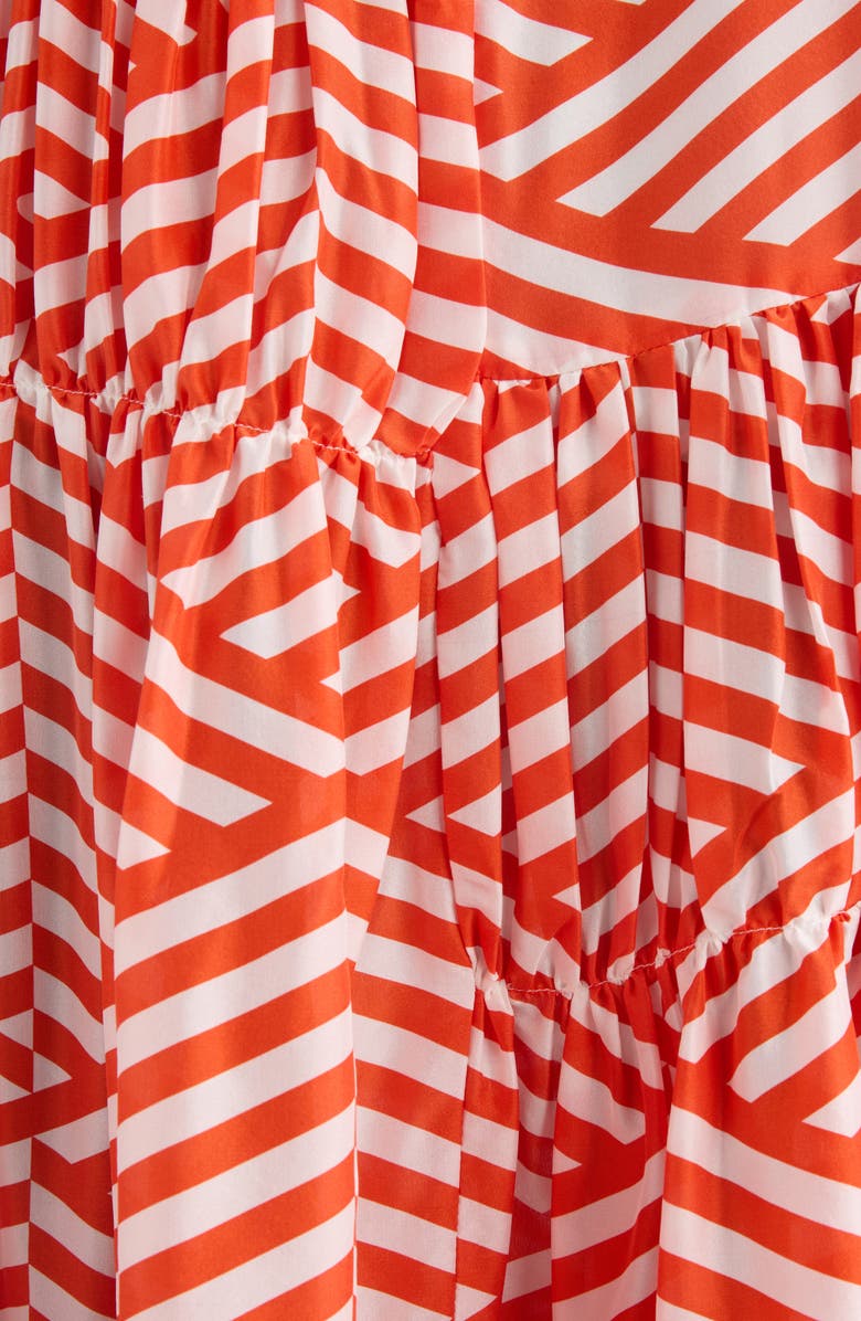 Dries Van Noten Demi Diamond Stripe Tiered Silk Dress, Alternate, color, Red