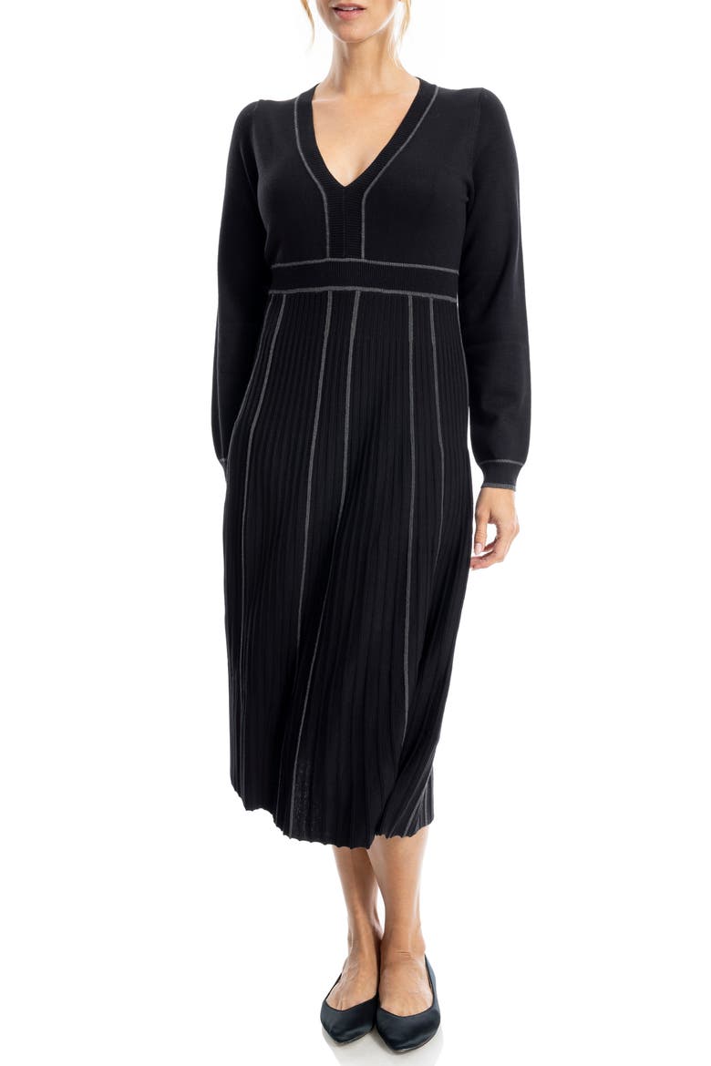 Long Sleeve Piped Sweater Dress, Alternate, color, BLACK/ CHARCOAL
