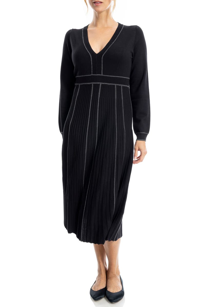 MAX STUDIO Long Sleeve Piped Sweater Dress, Alternate, color, Black/ Charcoal