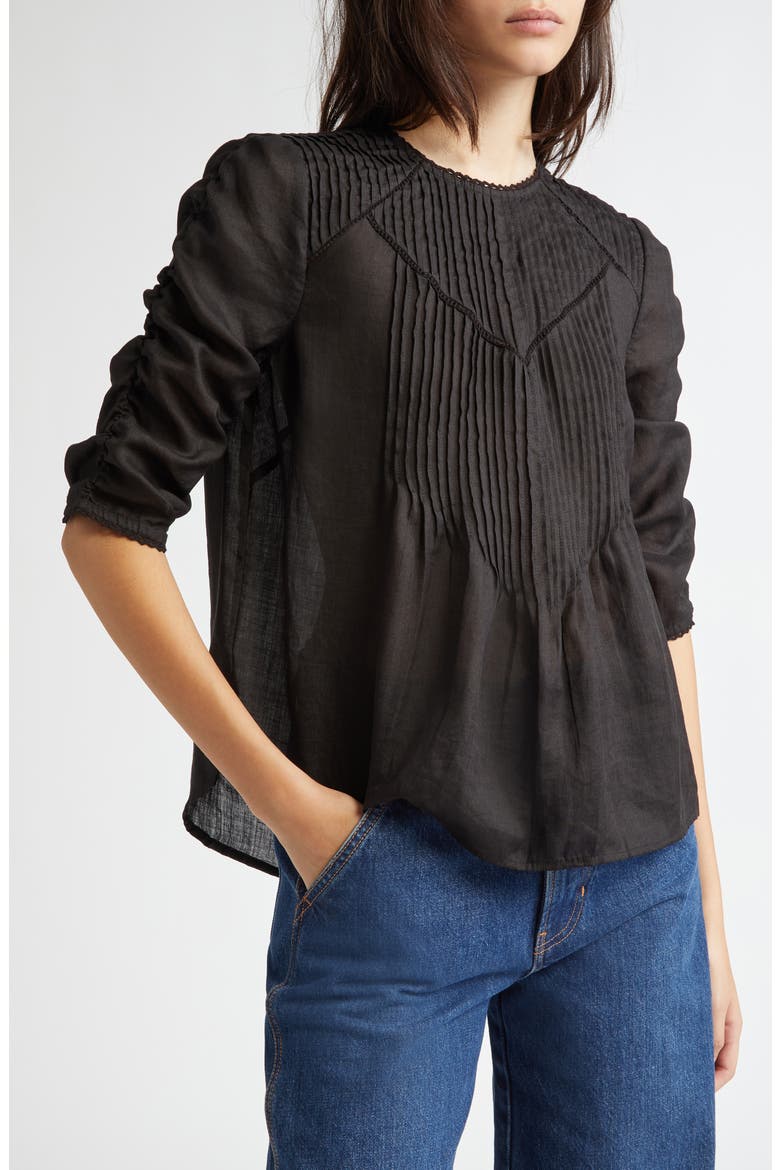 Bryce Pintuck Ruched Sleeve Top, Alternate, color, BLACK