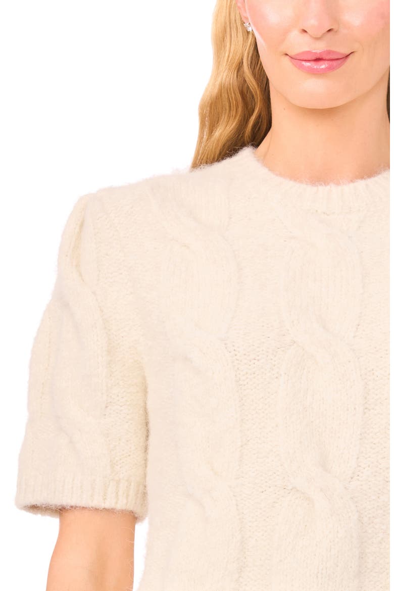 Laila Big Cable Short Sleeve Sweater, Alternate, color, DAISY CREAM