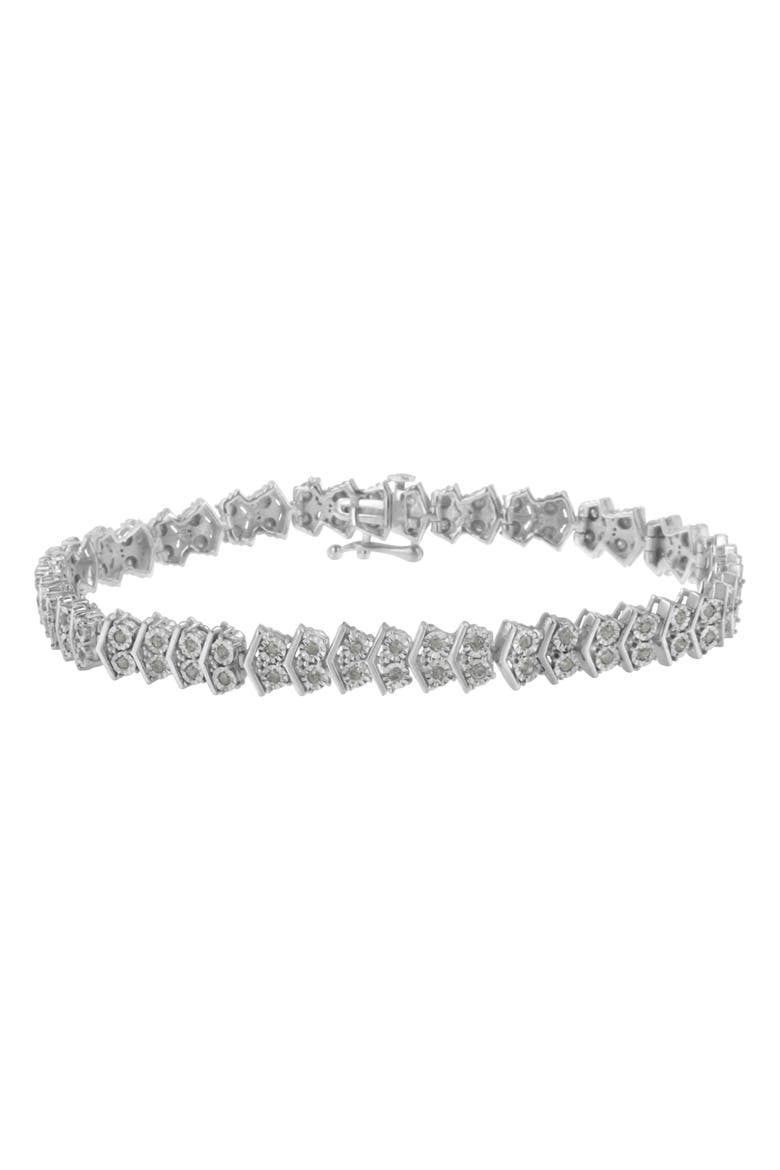 Silver 1.0 cttw Diamond "Arrow" Shape Tennis Link Bracelet, Main, color, White
