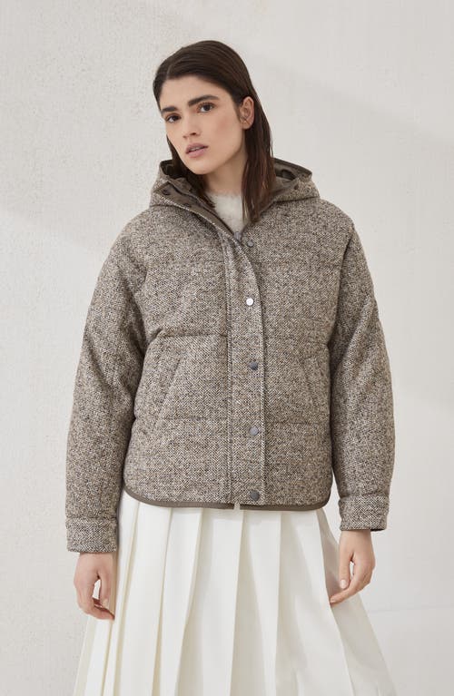 Brunello Cucinelli Chevron Flecked Down Jacket In Brown