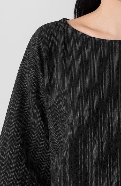 Eileen Fisher Bateau Neck Three-quarter Length Top In Black