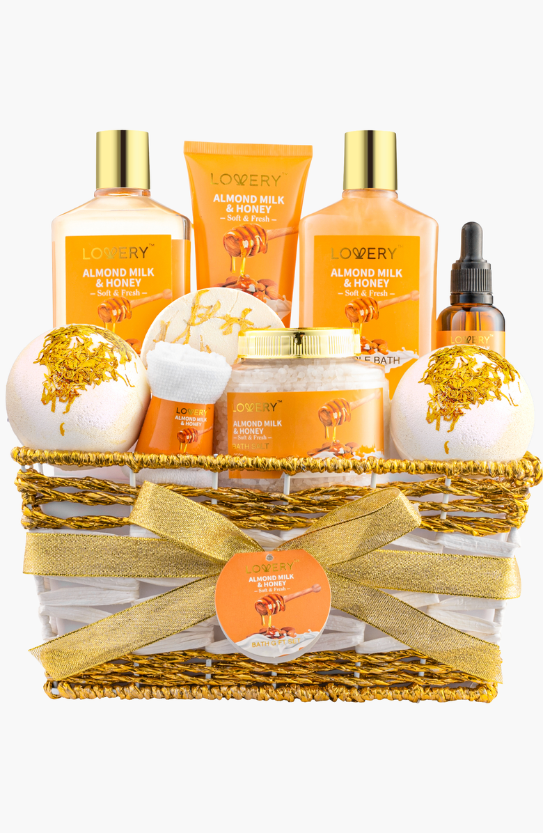 Lovery Almond Milk & Honey 10-Piece Gift Basket, Main, color, 