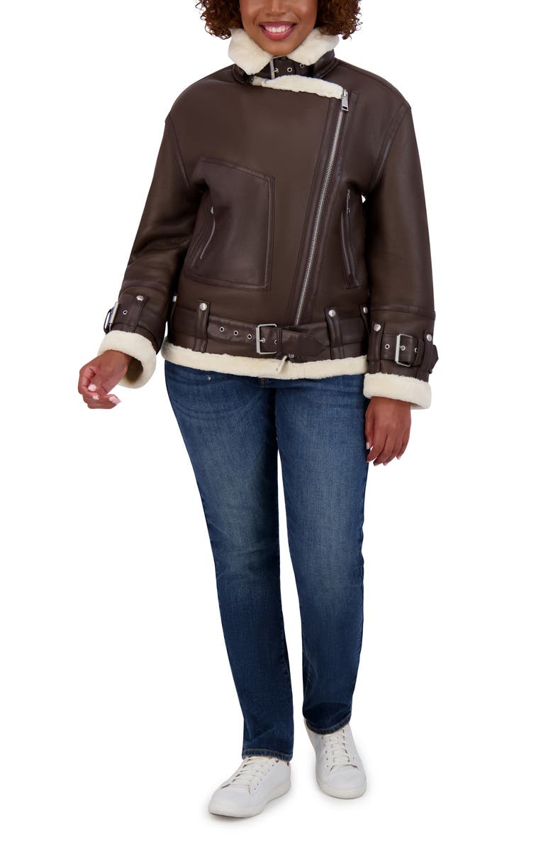Rebecca Minkoff Water Repellent Faux Leather Moto Jacket with Faux Shearling Lining, Alternate, color, 