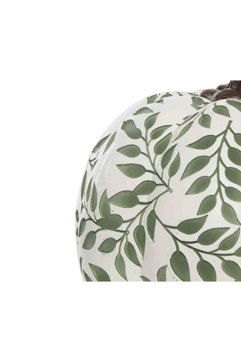 White & Green Botanical Pumpkin Tall Fall Harvest Tabletop Figurine, 6.9" x 7.8", Alternate, color, Green