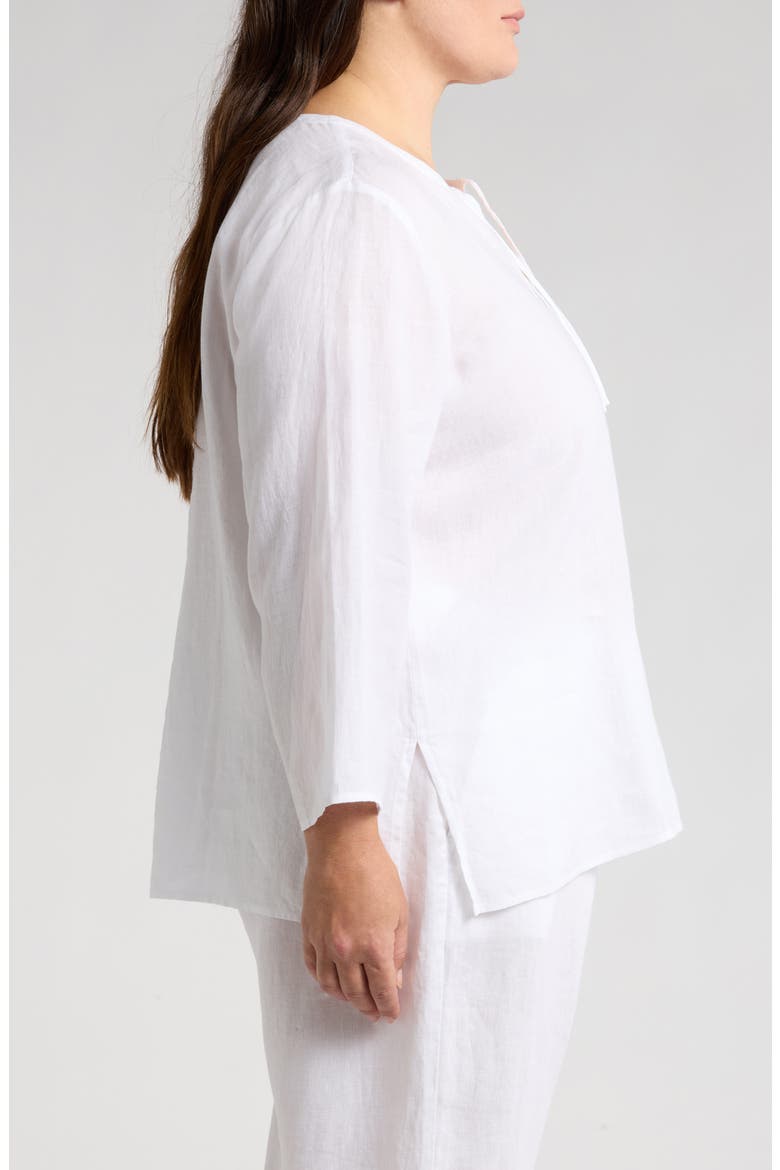 Split Neck Organic Linen Top, Alternate, color, WHITE