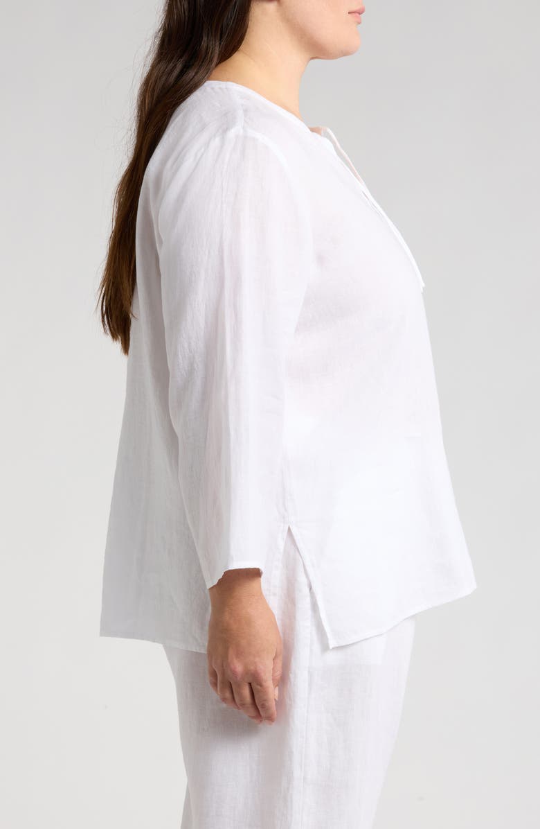Eileen Fisher Split Neck Organic Linen Top, Alternate, color, White