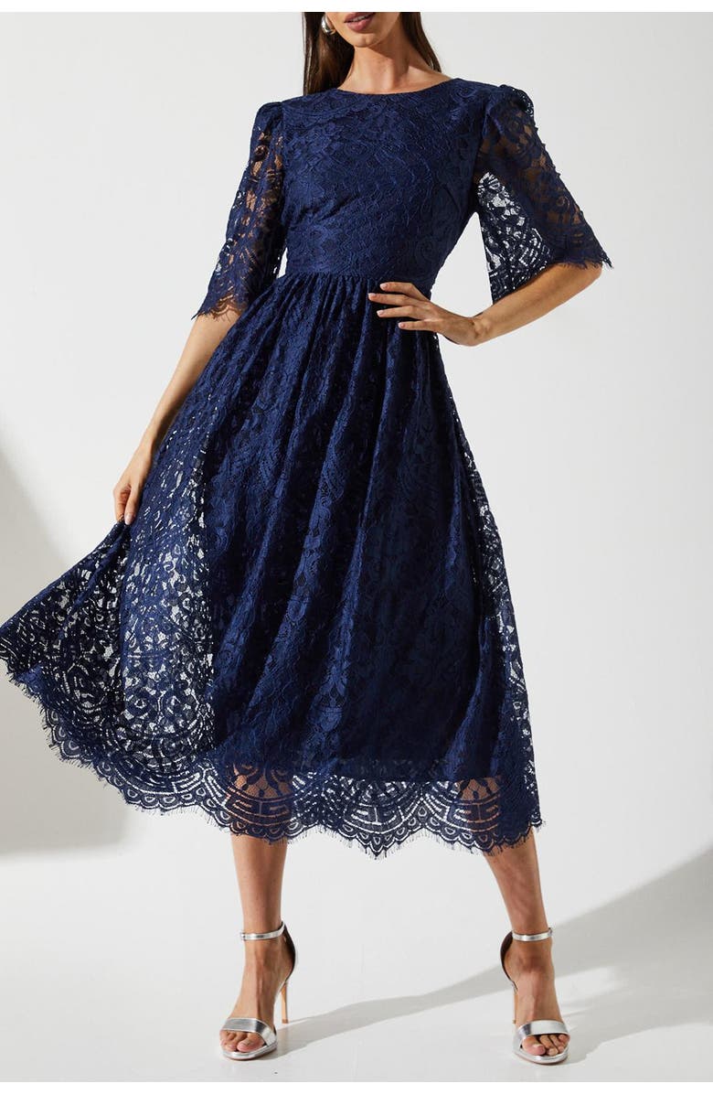Coast Lace Short Sleeve Midi Dress, Alternate, color, Navy