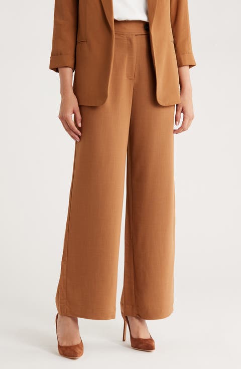 Pleated Front Wide Leg Pants