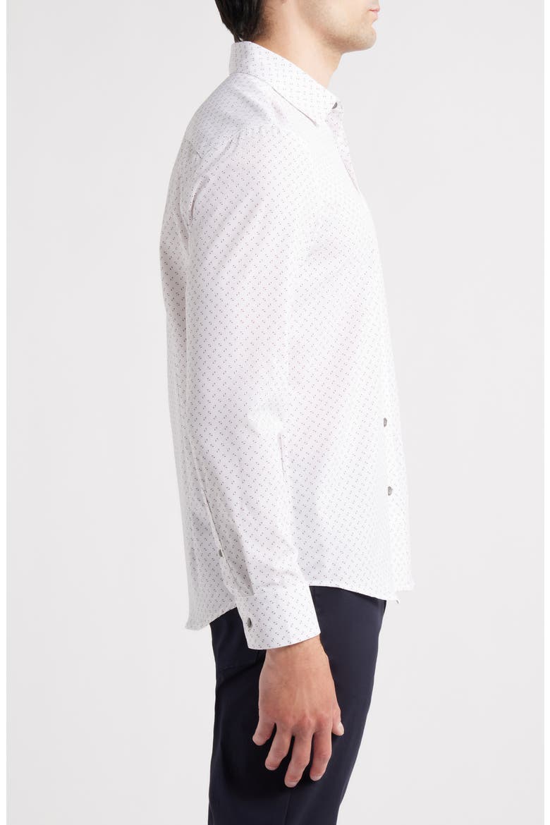 Trim Fit Abstract Square Print Performance Button-Up Shirt, Alternate, color, WHITE/ RED