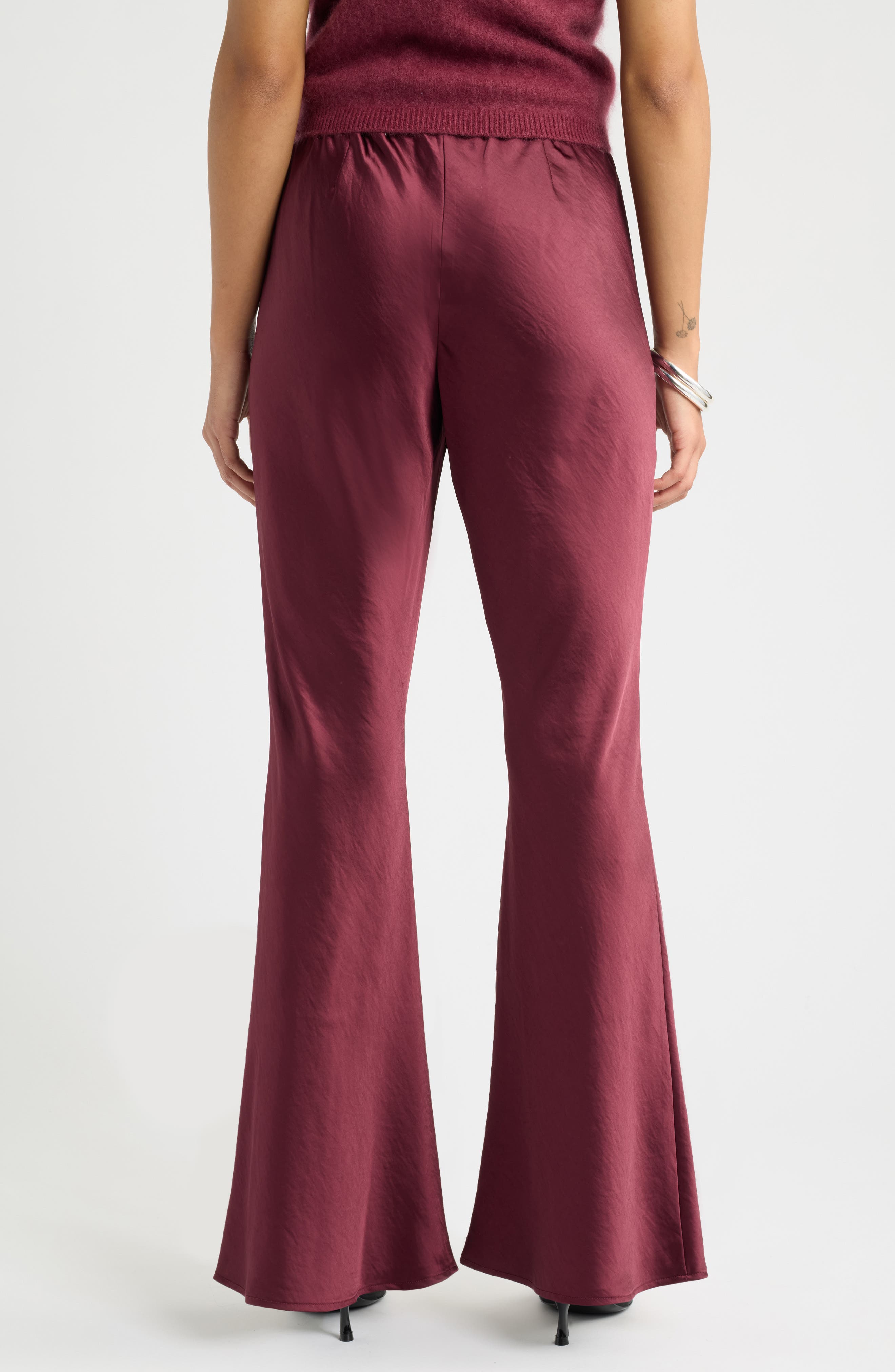 Open Edit Bias Satin Low Rise Flare Pants (Women) | Nordstrom