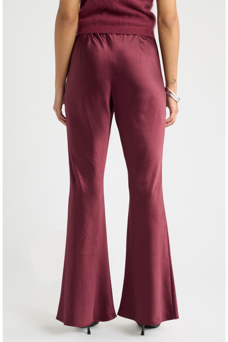 Bias Satin Low Rise Flare Pants, Alternate, color, BURGUNDY BANNER