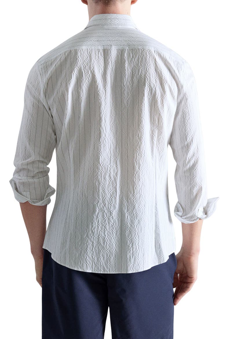 pinstripe dress shirt Men's Milano Moda Classic Stylish Striped Dress Shirt Dark Brown style S36