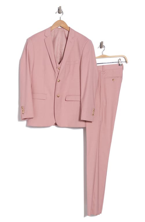 Gino Vitale Skinny Fit Solid Stretch Three Piece Suit In Soft Pink