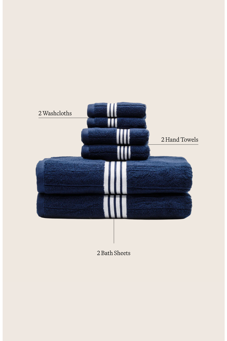 Nautilus 6-Piece Bath Sheet Luxe Set, Alternate, color, Navy / White