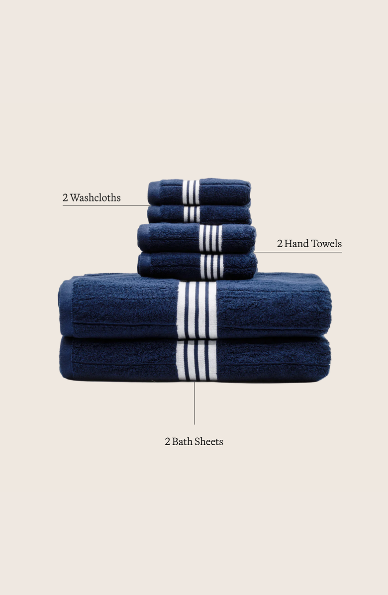 Italic Nautilus Bath Sheet Luxe Set, Alternate, color, Navy / White