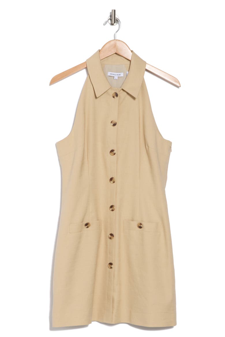 Roxanne Linen Blend Button-Up Minidress, Main, color, STONE KHAKI