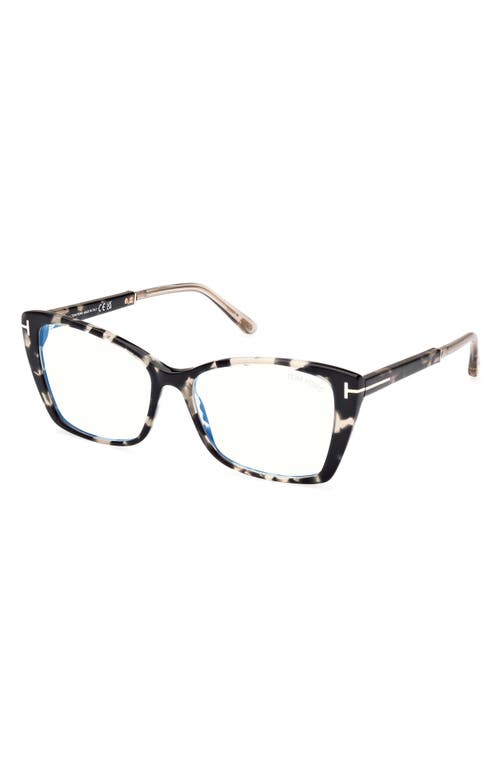 Tom Ford 55mm Butterfly Blue Light Blocking Optical Glasses In Vintage Black Havana Rose Gold