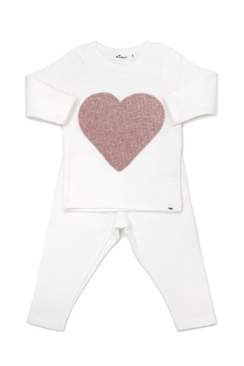 Ribbed Blush Heart Long Sleeve Two Piece Set