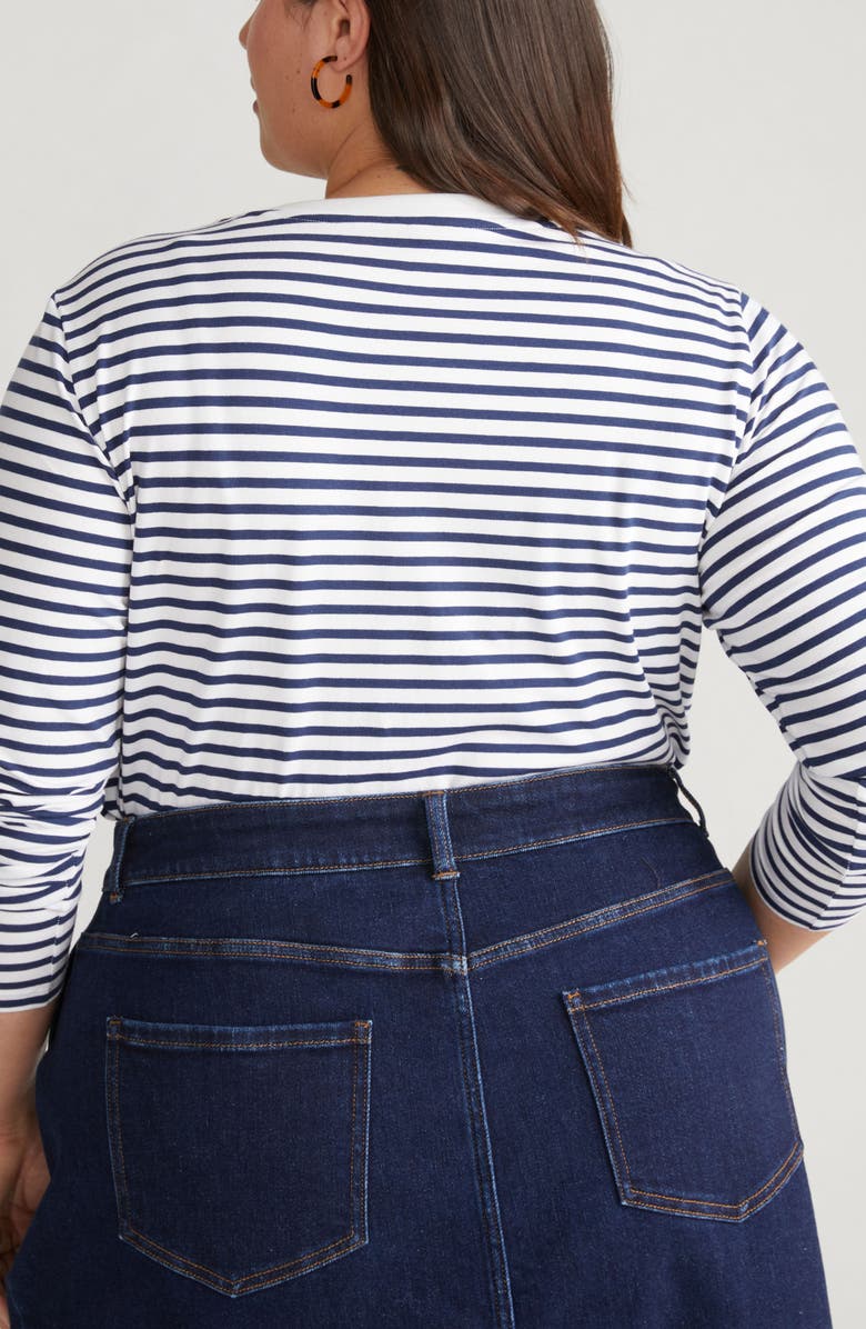 Universal Standard Rex Stripe Long Sleeve T-Shirt, Alternate, color, White/ Cenote Blue