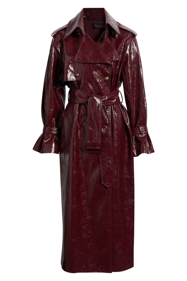 Rose Faux Leather Trench Coat, Alternate, color, GARNET