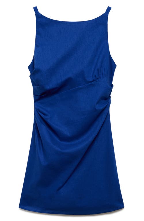 Mango Short Draped Linen Dress Vibrant Blue In Blue