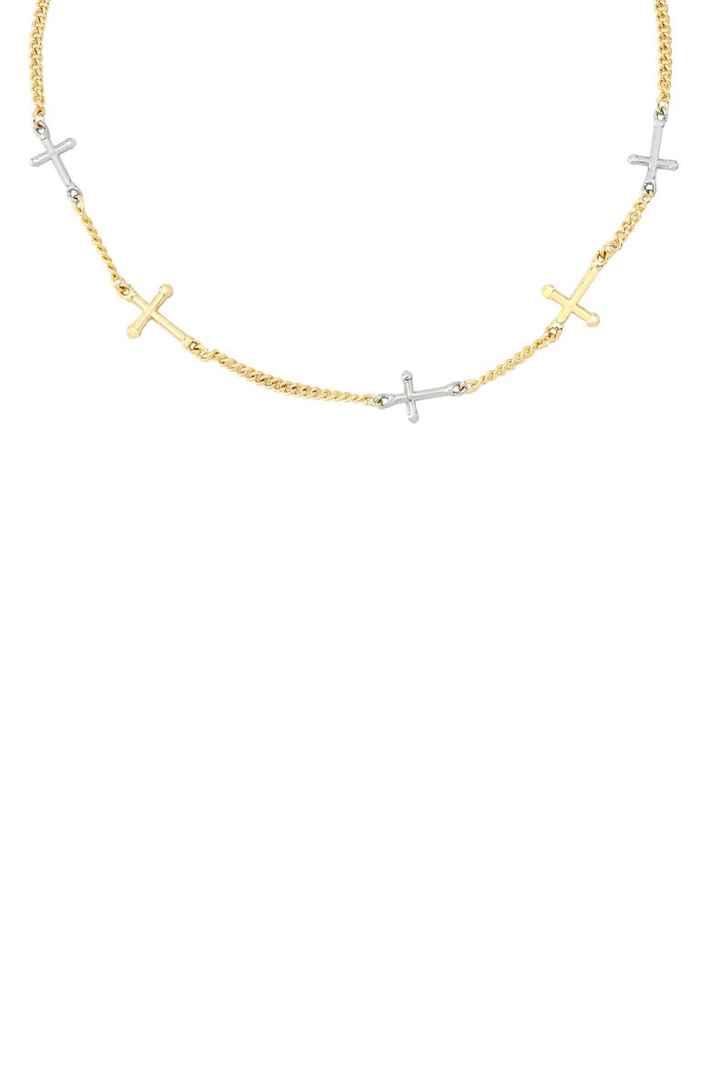 AllSaints Two-Tone Cross Station Necklace, Main, color,